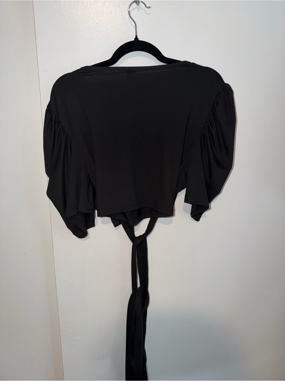 Women’s Plus Black Tie Front Cropped Puff Sleeve Scoop Neck Shirt Size 3XL - Picture 3 of 5